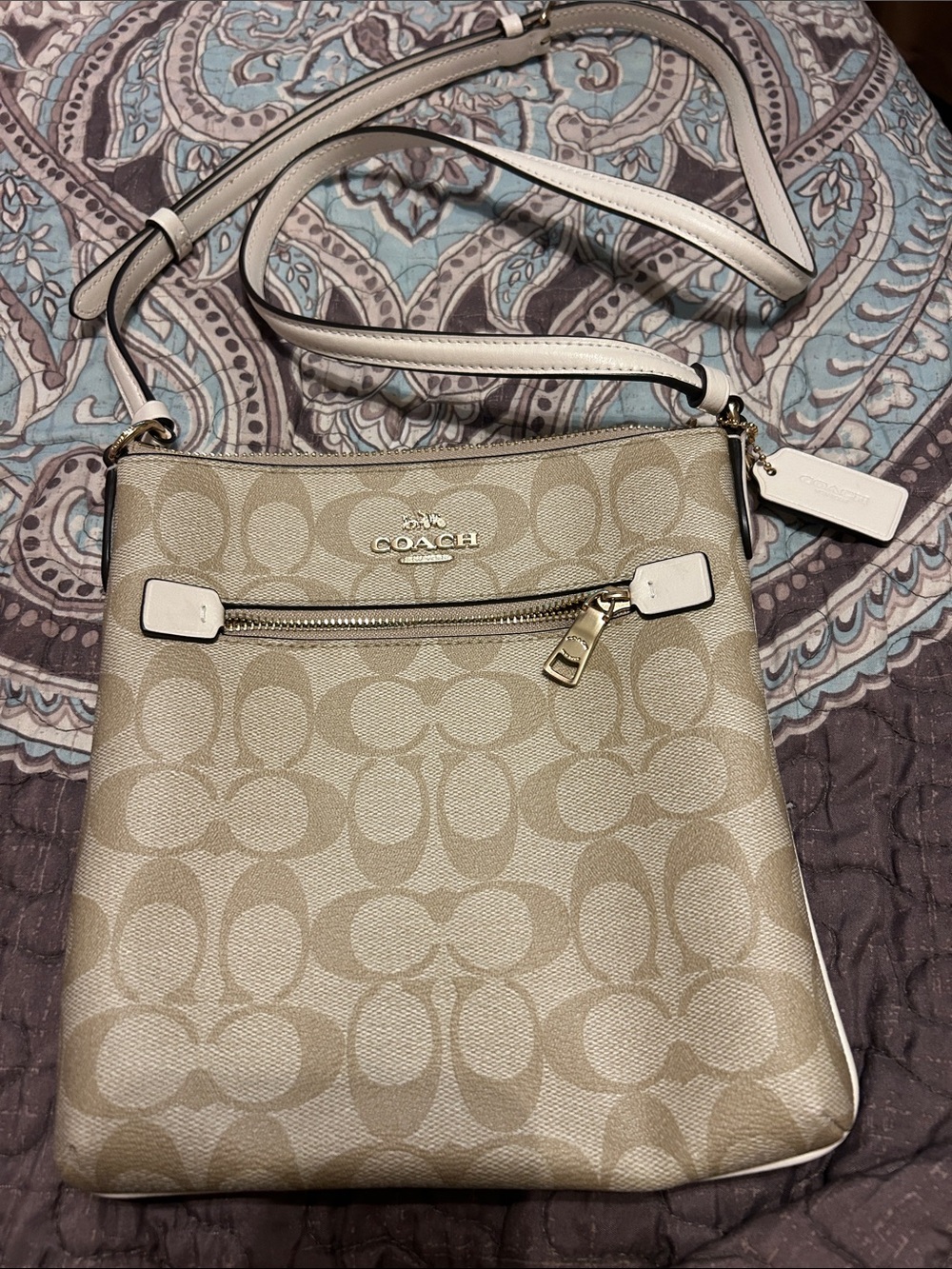 Coach Khaki and Chalk Signature Crossbody Bag